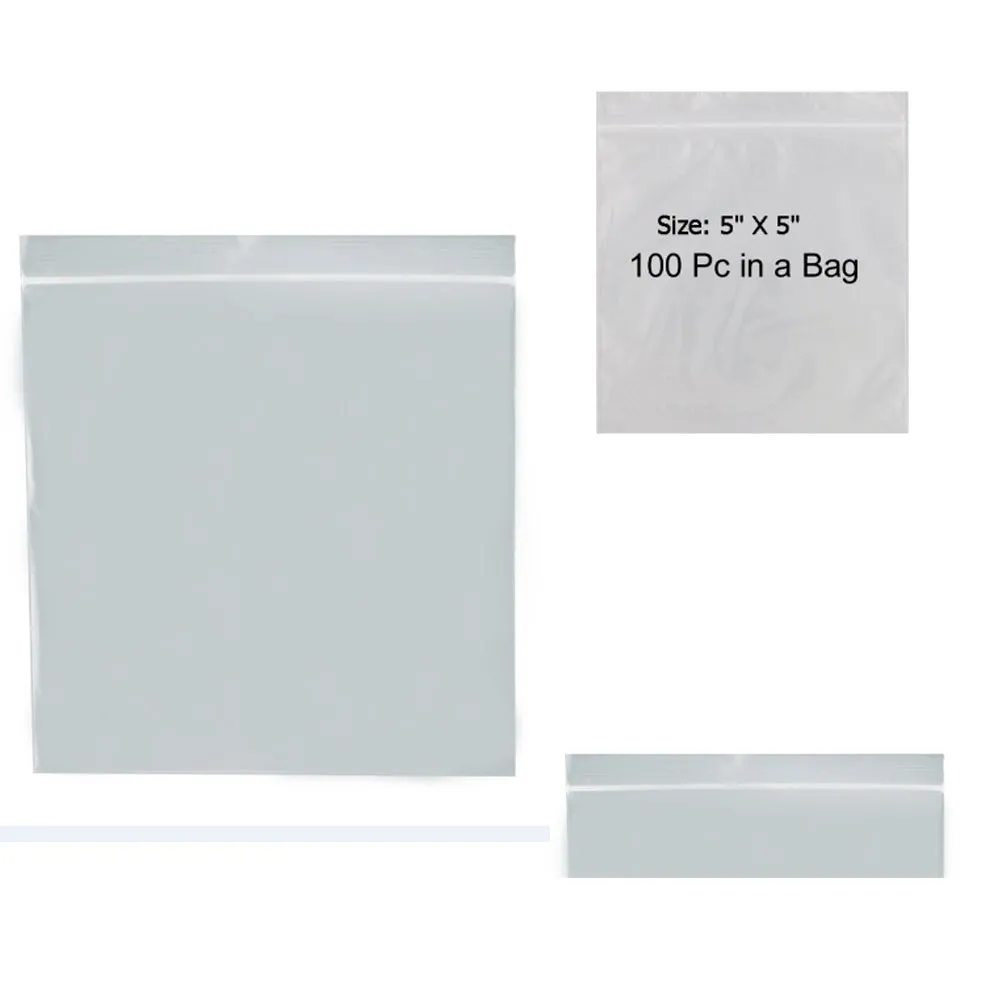 100 Pc Zip Baggies 5x5 2 Mil Lock Bags Mini Bags Clear Reclosable Seal Poly Lot