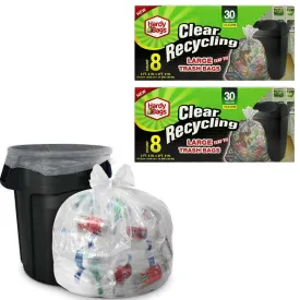 16ct Clear 30 Gallon Recycling Large Trash Bags Garbage Disposable Heavy Duty