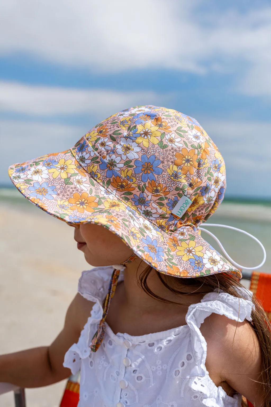 ACORN KIDS - MAGGIE WIDE BRIM SUNHAT: PEACH AND MULTI