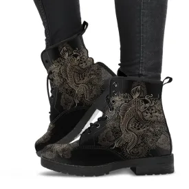 Black Combat Boots - Koi | Women's Black Hipster Boots, Vegan Leather Lace Up Boots, Handmade Lace Up Boots, Women's Boots, Custom Shoes