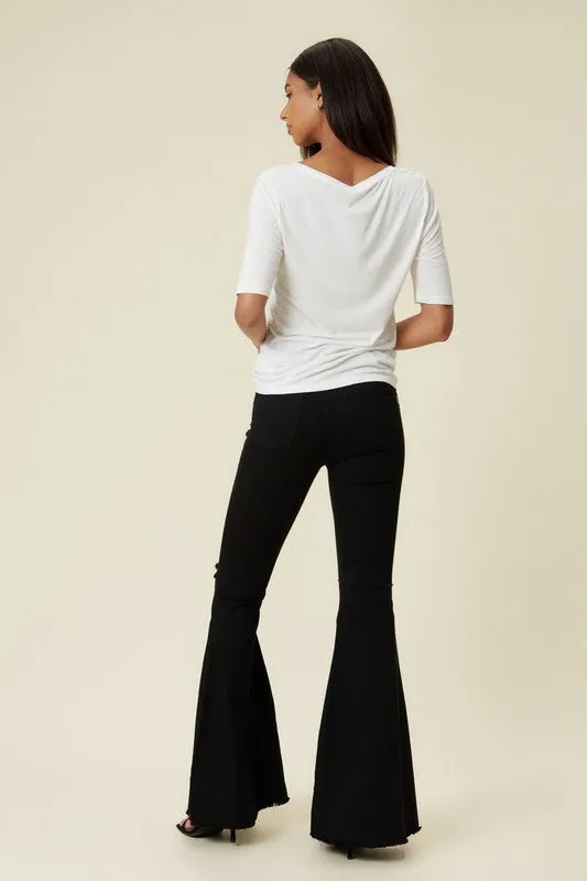 Black Distressed High Rise Flare Jeans