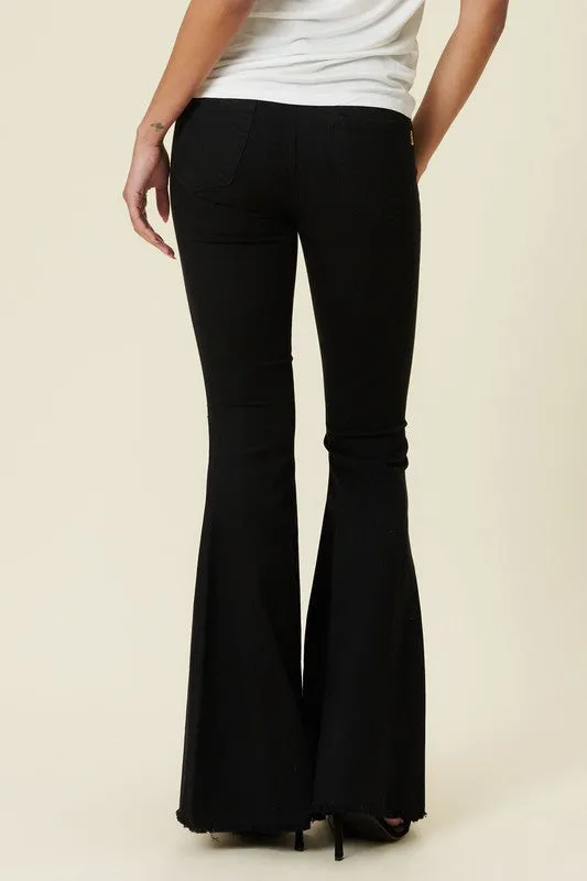 Black Distressed High Rise Flare Jeans