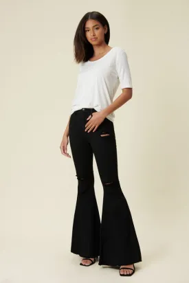Black Distressed High Rise Flare Jeans