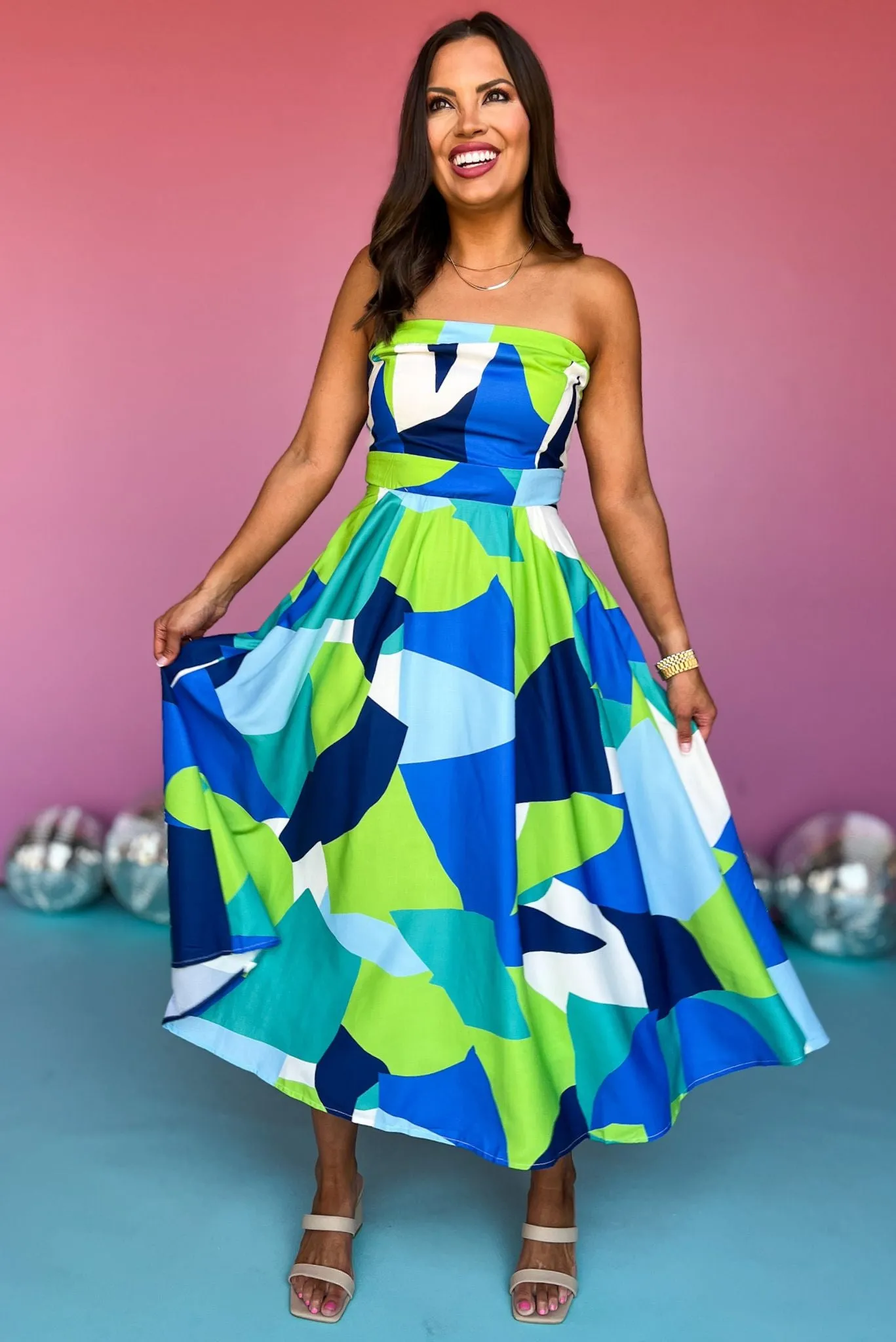 Blue Abstract Print Removable Strap Midi Dress *FINAL SALE*