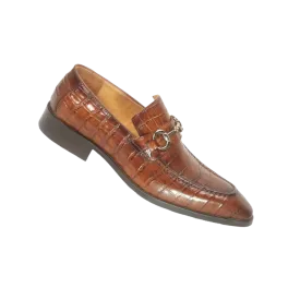 Carrucci Cognac Embossed Leather Men's Dress Shoes Silver Buckle