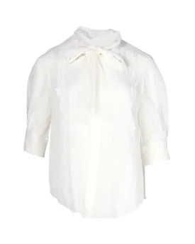 Chloe Scarf Collar Blouse in White Silk