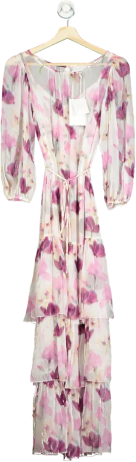Christy Lynn Multi-Coloured Floral Silk Maxi Dress UK XS