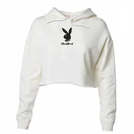 Color Bars x Playboy Women's Rabbit Head Crop Hoodie - Bone