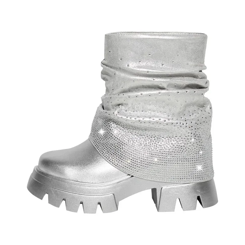 EM Fold Over Rhinestone Trim Boots