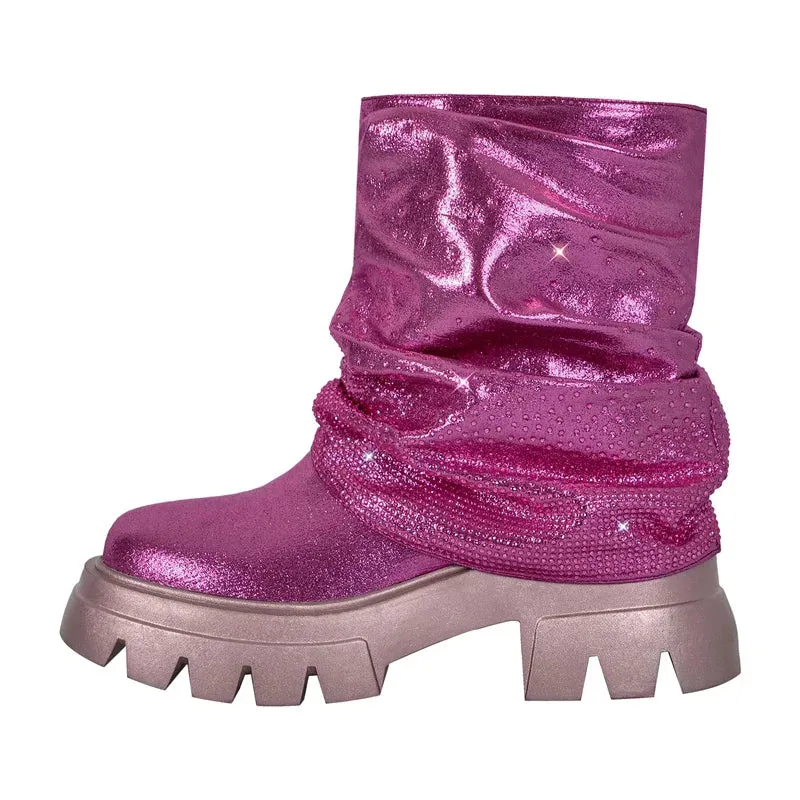 EM Fold Over Rhinestone Trim Boots