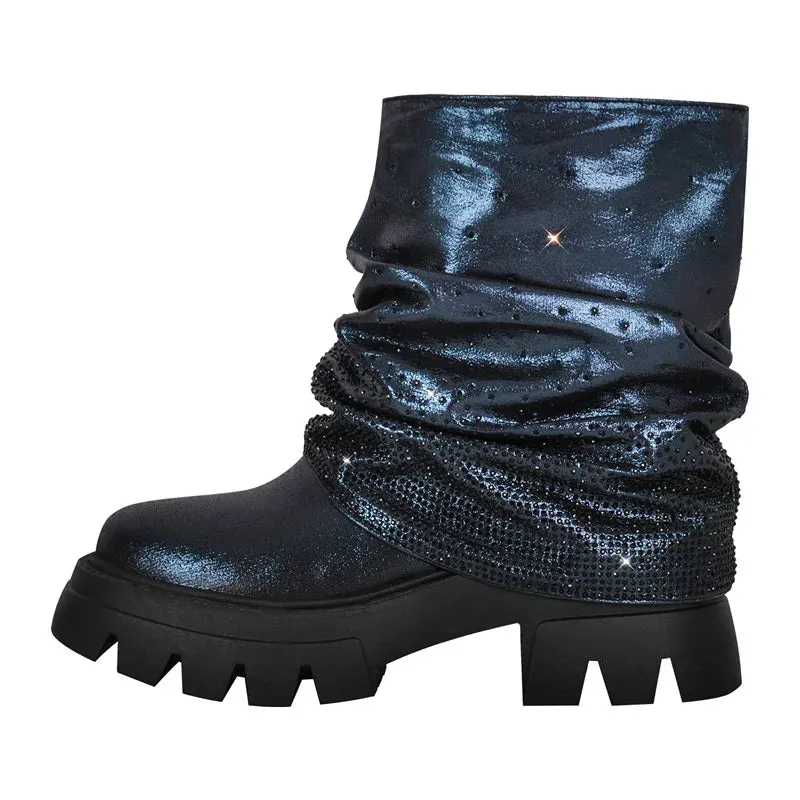 EM Fold Over Rhinestone Trim Boots
