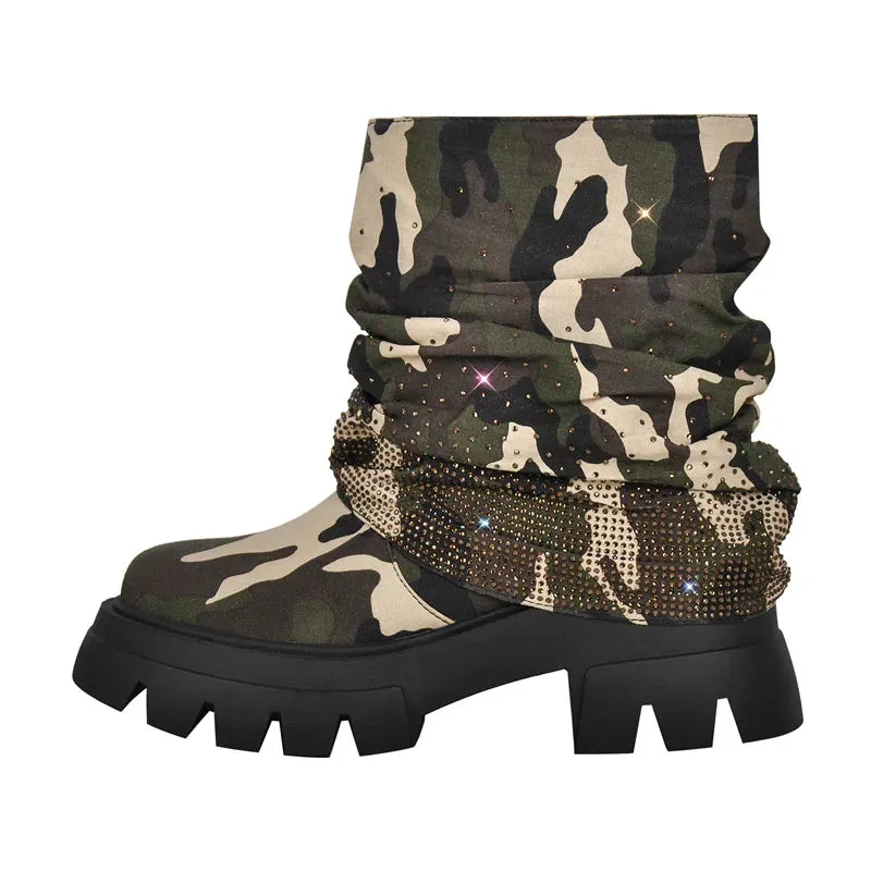 EM Fold Over Rhinestone Trim Boots
