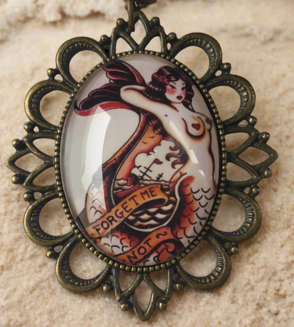 Forget Me Not Mermaid - Tattoo Art Necklace