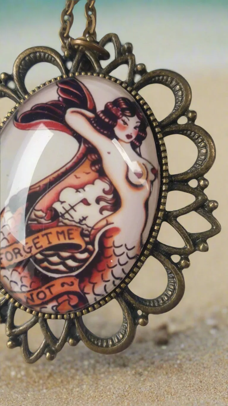 Forget Me Not Mermaid - Tattoo Art Necklace