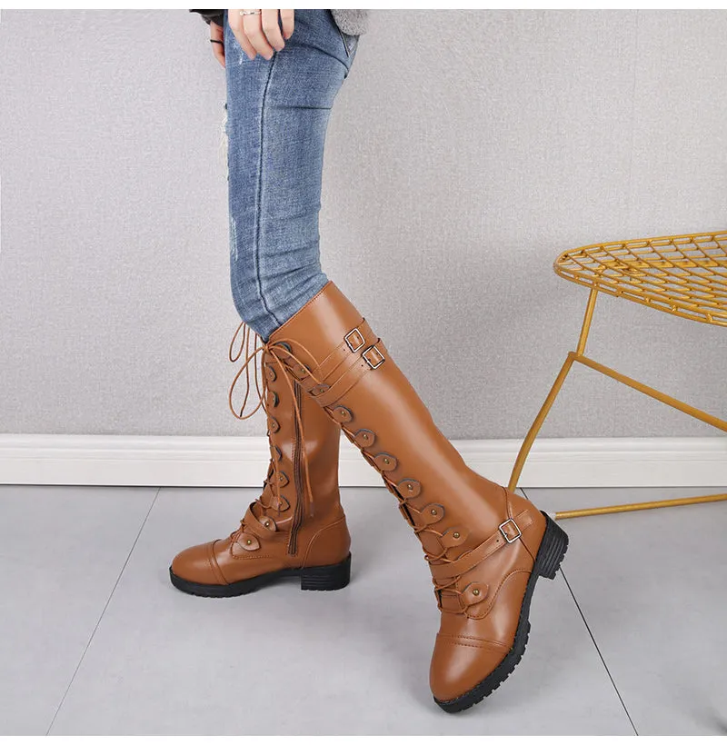 Funki Buys | Boots | Women's Roman Lace Up High Flat Boots