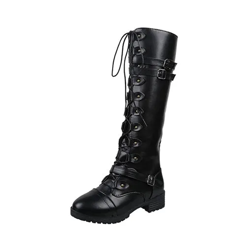 Funki Buys | Boots | Women's Roman Lace Up High Flat Boots
