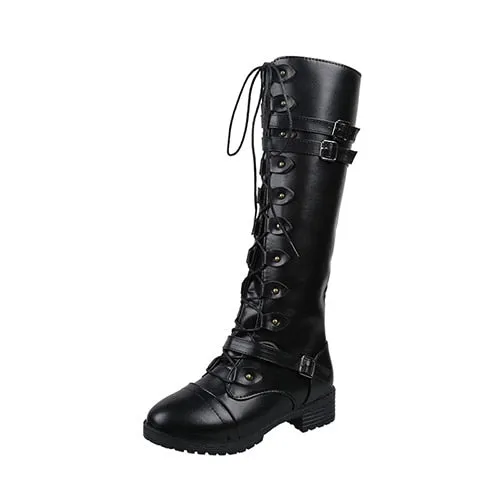 Funki Buys | Boots | Women's Roman Lace Up High Flat Boots