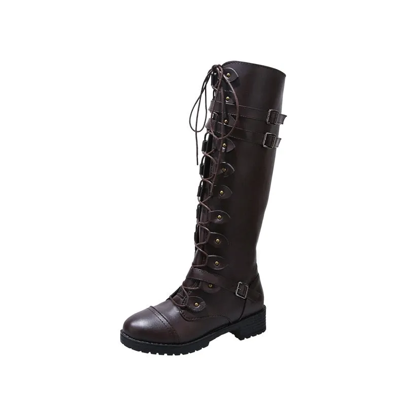 Funki Buys | Boots | Women's Roman Lace Up High Flat Boots