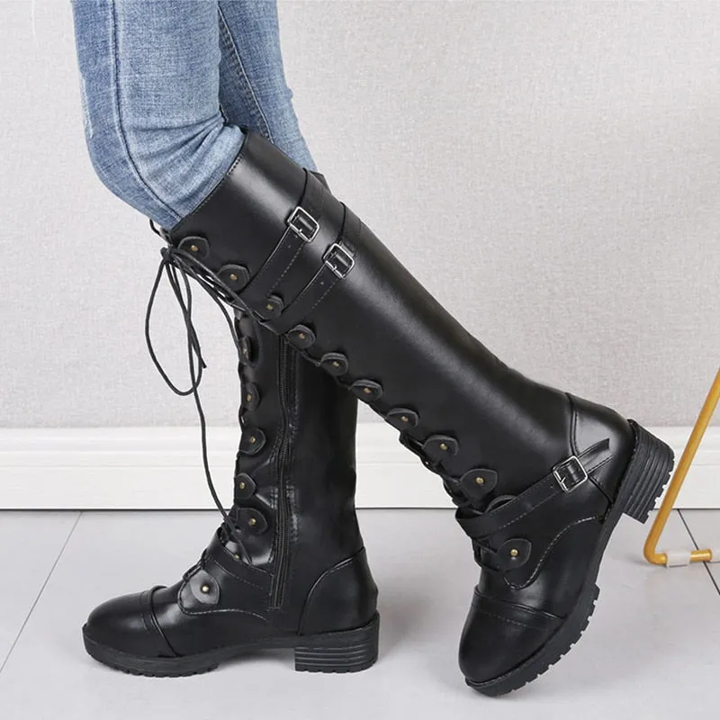 Funki Buys | Boots | Women's Roman Lace Up High Flat Boots