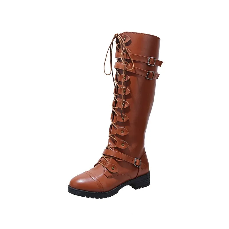 Funki Buys | Boots | Women's Roman Lace Up High Flat Boots