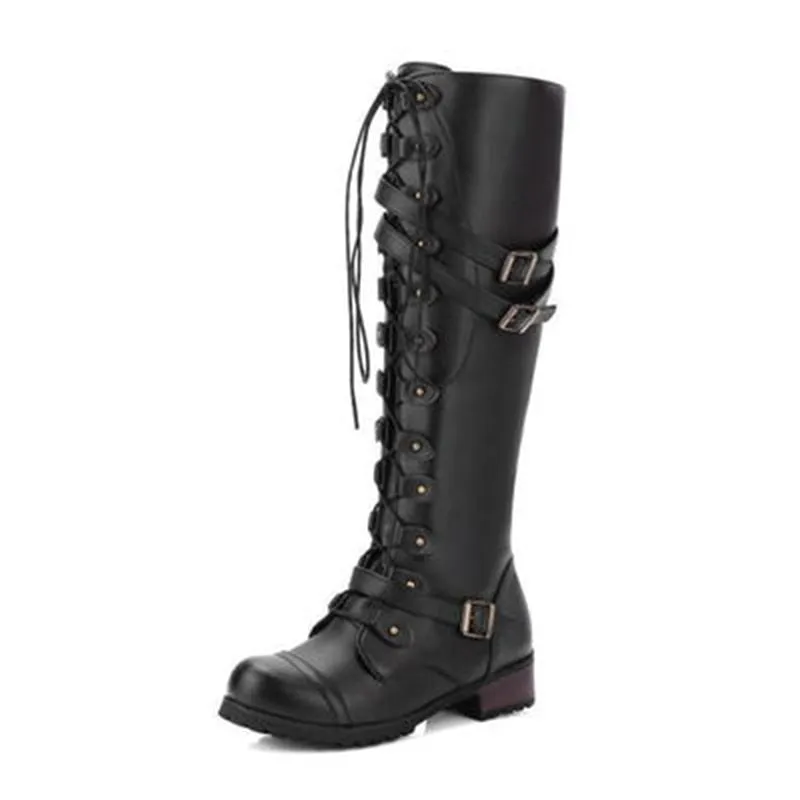 Funki Buys | Boots | Women's Roman Lace Up High Flat Boots