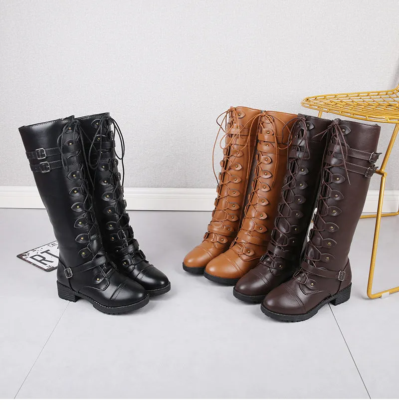 Funki Buys | Boots | Women's Roman Lace Up High Flat Boots