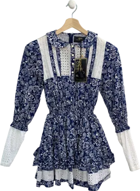 Guts & Love Blue Paisley Print Mini Dress UK S