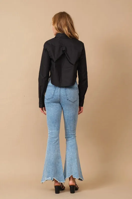 High Waist Scallop Flare W/ Rhinestone Trim Jeans