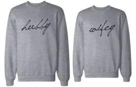 HUBBY and WIFEY Couple Sweatshirts Funny Matching Grey Outfit for Couples
