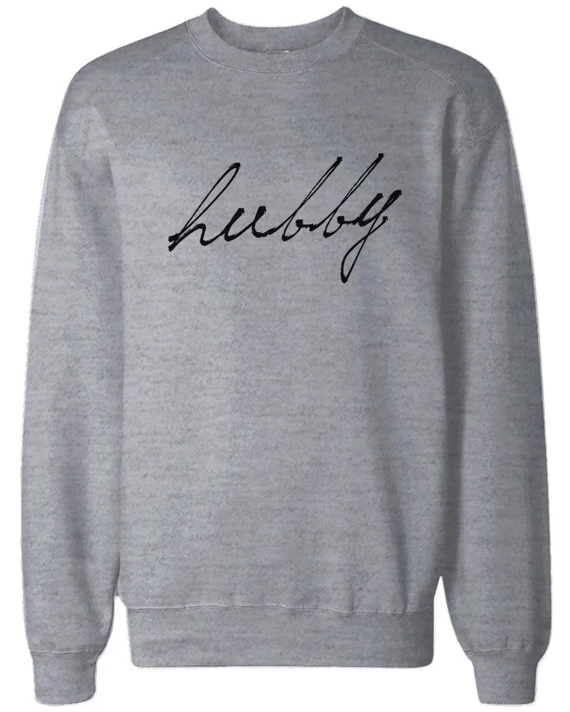 HUBBY and WIFEY Couple Sweatshirts Funny Matching Grey Outfit for Couples