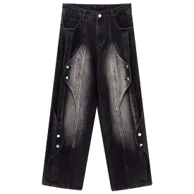Irregular Patchwork Stacked Denim Jeans