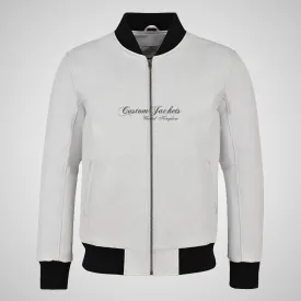 JACK Men's White Leather Bomber Jacket Varsity Jacket