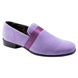 Lavender Velvet Men's Shoe Slip-on with a Satin Ribbon Tuxedo Loafers