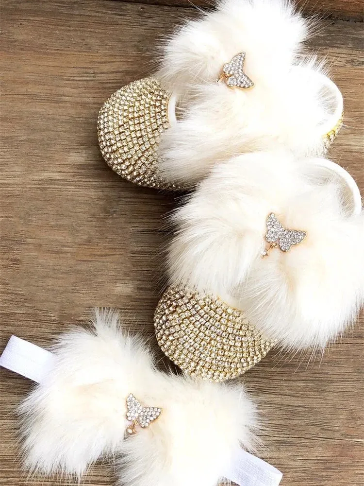 Luxurious Bling Shoes and Headpiece Set - Butterfly White