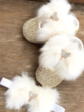 Luxurious Bling Shoes and Headpiece Set - Butterfly White