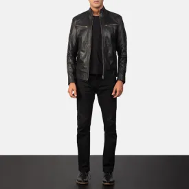 Mack Black Leather Biker Jacket Up to 5XL