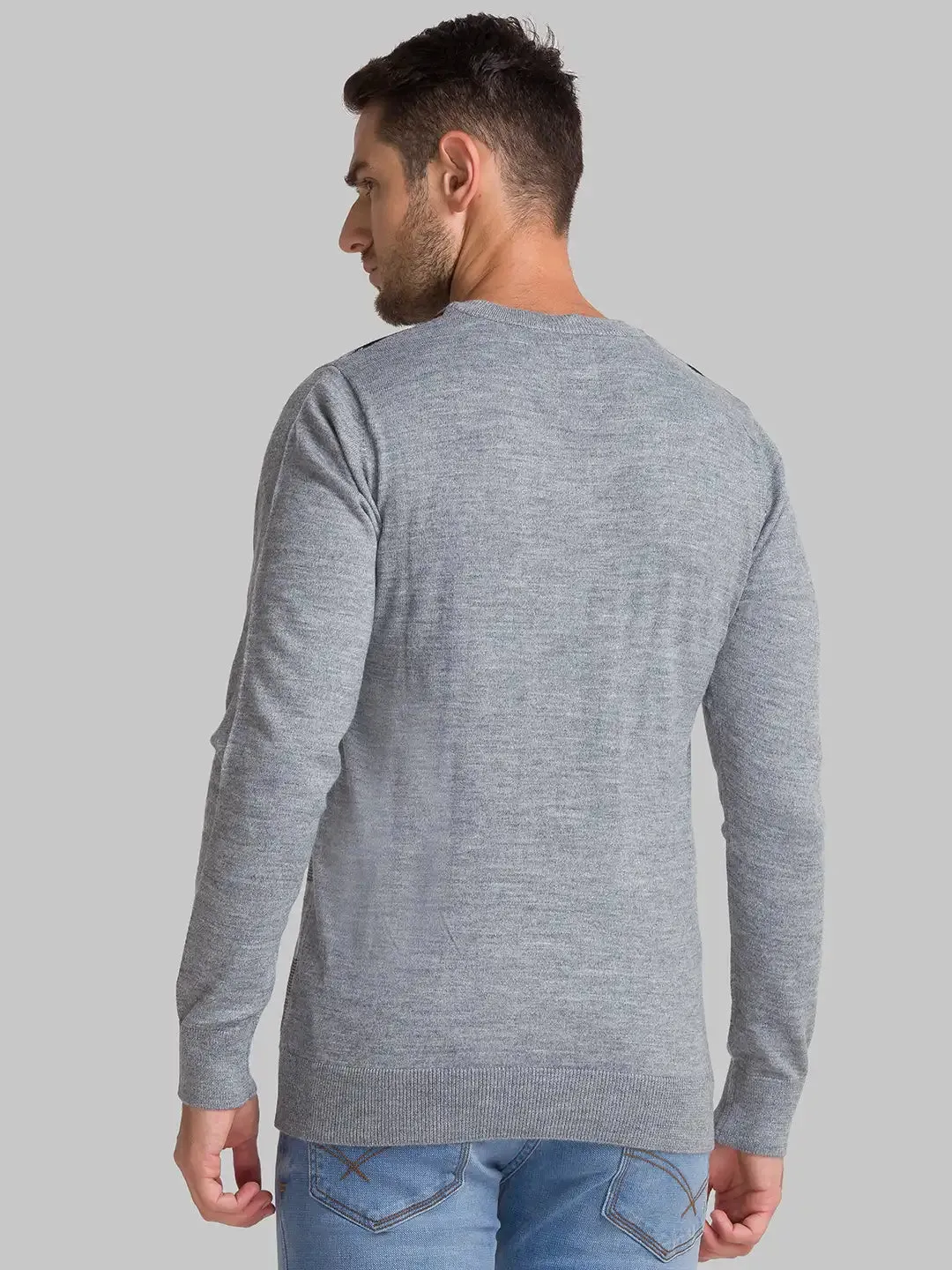 Men Grey Checks Acrylic Blend Full Sleeve Sweaters