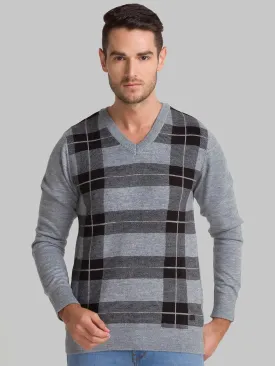 Men Grey Checks Acrylic Blend Full Sleeve Sweaters