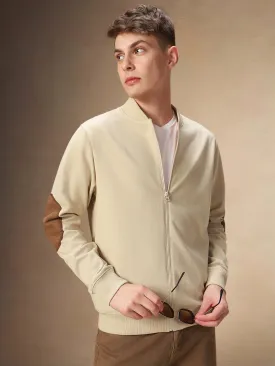 Men's Solid Rib Collar Full Sleeves Front open Sweatshirt