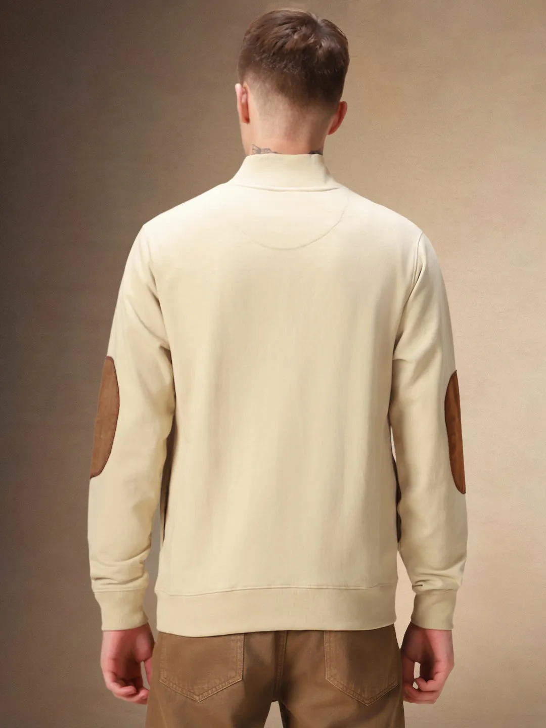 Men's Solid Rib Collar Full Sleeves Front open Sweatshirt