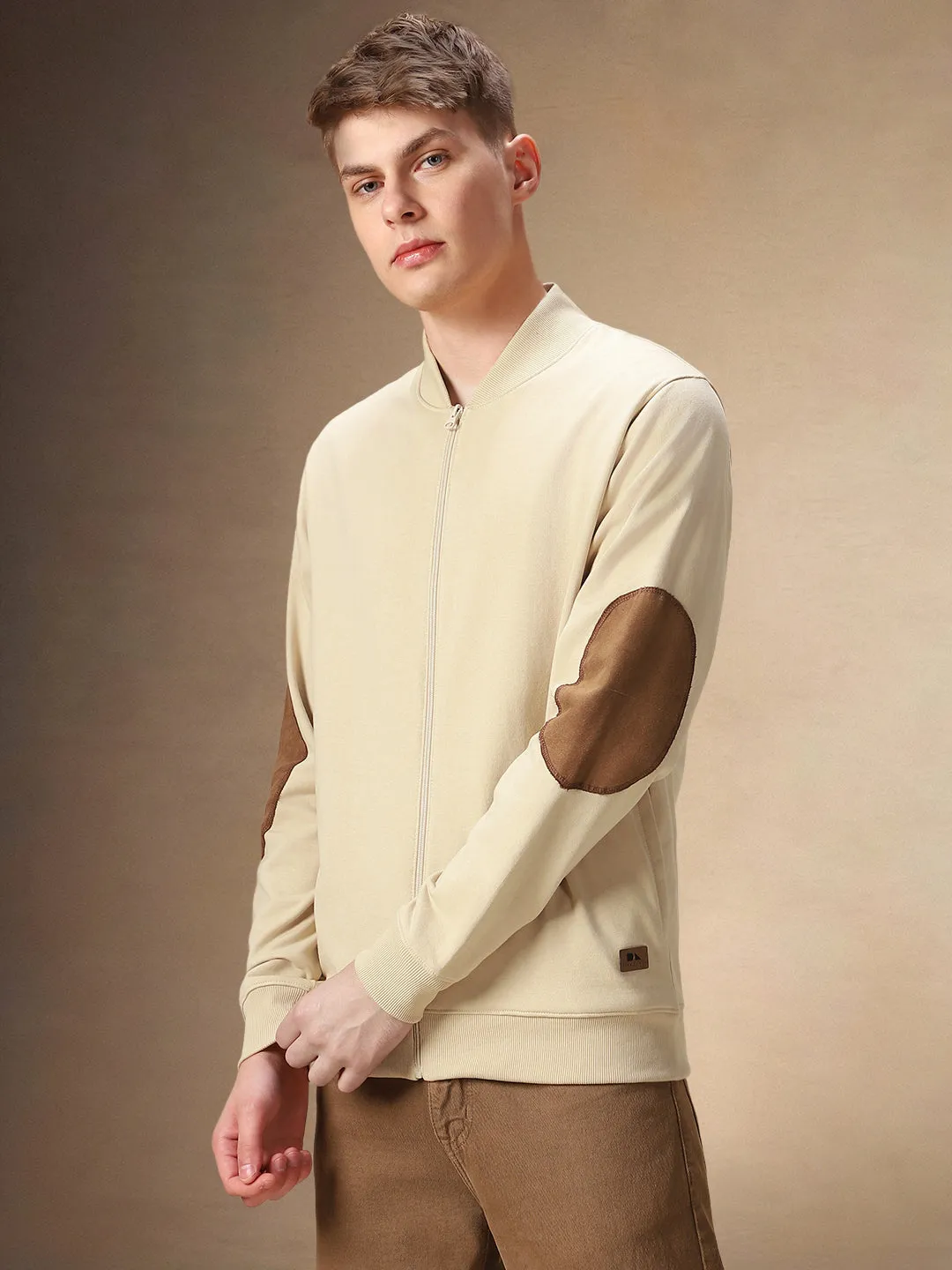 Men's Solid Rib Collar Full Sleeves Front open Sweatshirt