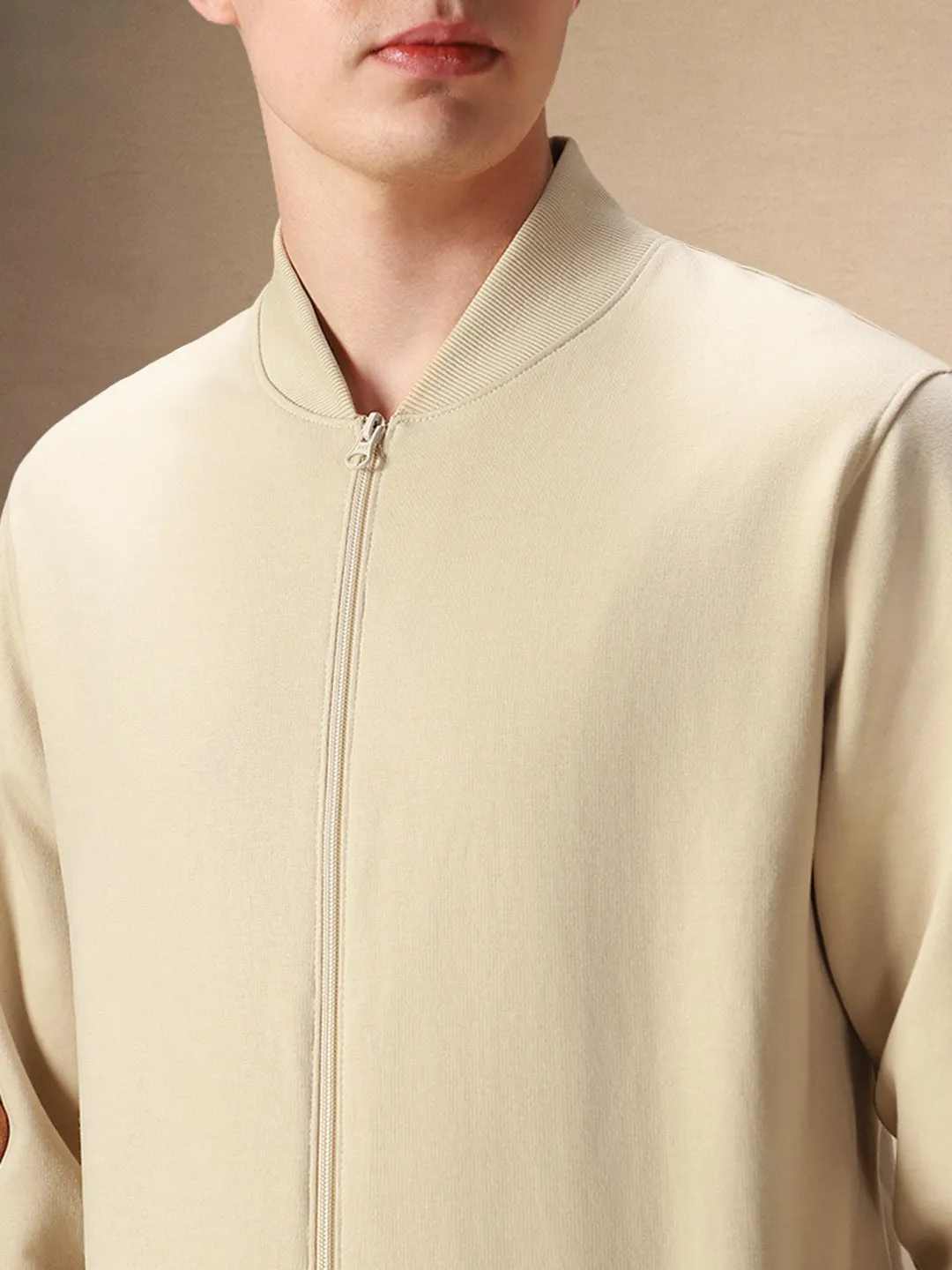 Men's Solid Rib Collar Full Sleeves Front open Sweatshirt