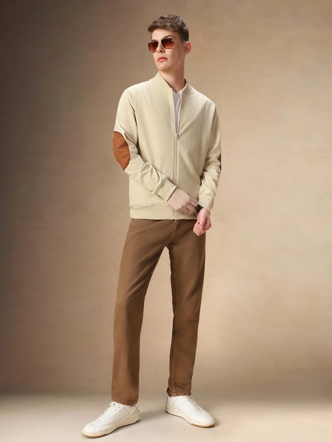 Men's Solid Rib Collar Full Sleeves Front open Sweatshirt