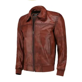 Men's Zipper Vintage Brown Bomber Polo Leather Jacket