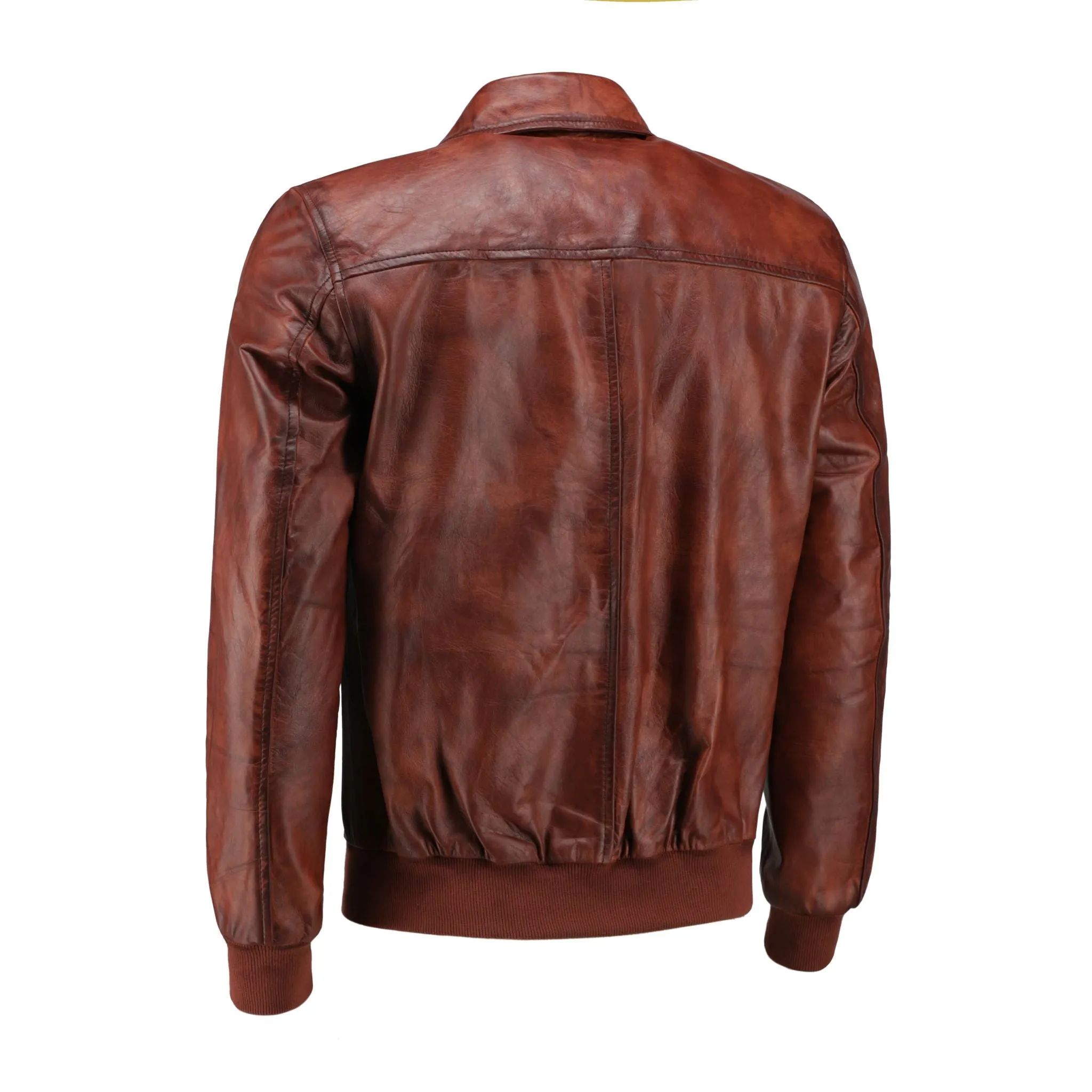 Men's Zipper Vintage Brown Bomber Polo Leather Jacket