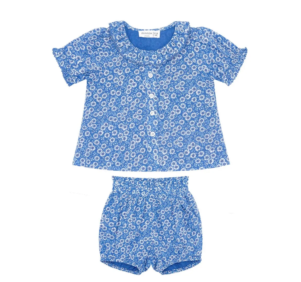 MINNOW~ Baby girl blue floral Ruffle bloomer set