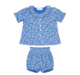 MINNOW~ Baby girl blue floral Ruffle bloomer set