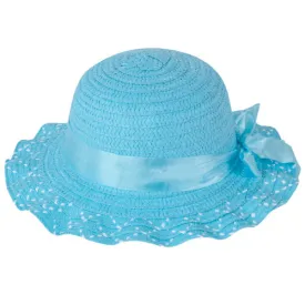 Momo Grow Girls "Sarina" Blue Speckled Floppy Sun Hat with Ribbon