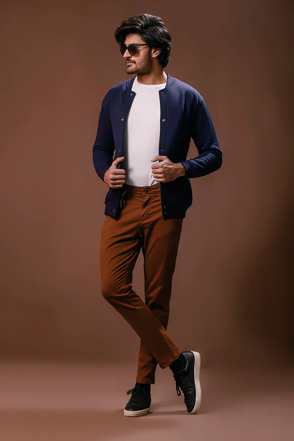 Navy Blue Bomber Jacket With Poppers