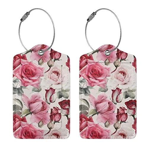 Red & Pink Rose Flowers Leather Suitcase Luggage Tags, 2 Pack